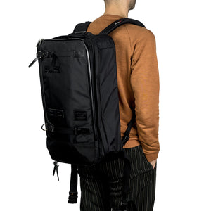 "Potential Ver. 2" backpack / overnighter in black lightweight Cordura and black leather