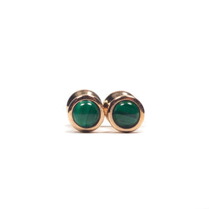 Rose gold-plated one-piece cufflinks with genuine malachite inserts