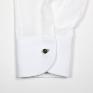Rose gold-plated one-piece cufflinks with genuine malachite inserts