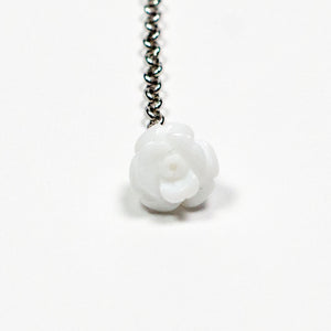 Silver lapel chain with white agate hand-carved flower and tailor scissors