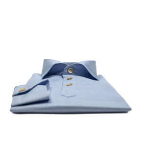 Blue melange oxford polo shirt, soft collar