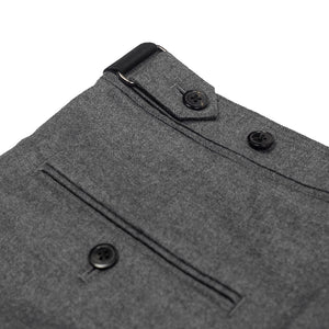 Side-tab trouser in mid grey wool flannel