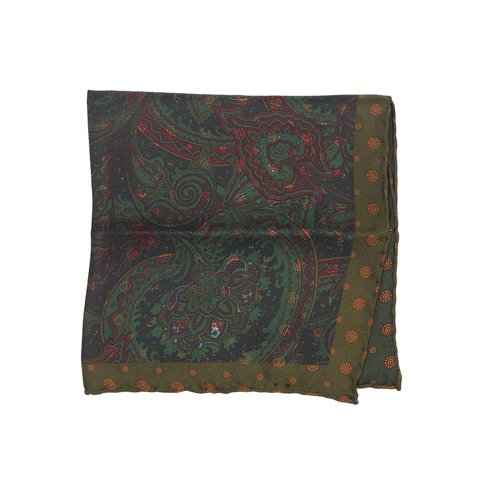 Green paisley silk pocket square – No Man Walks Alone