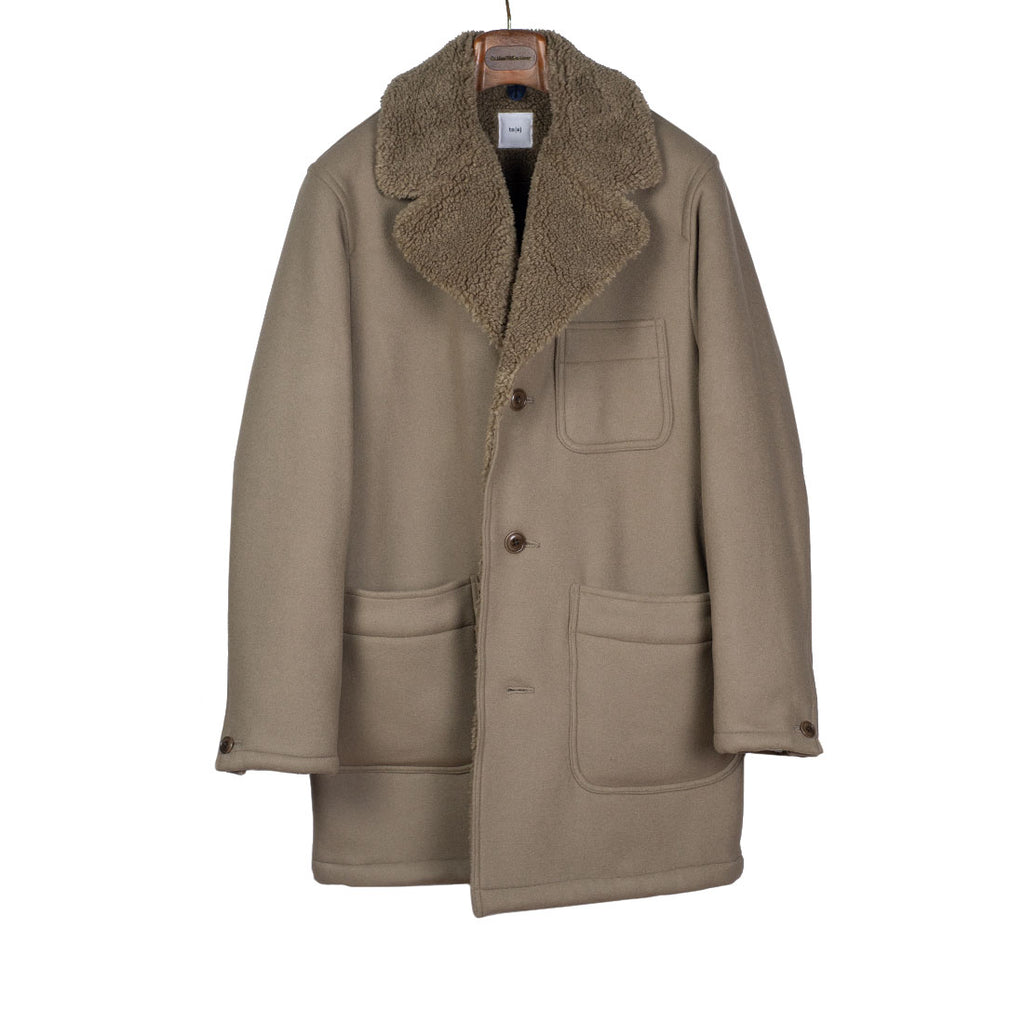 Wool flannel Ranch Coat in khaki with tonal boa sherpa lining – No Man ...