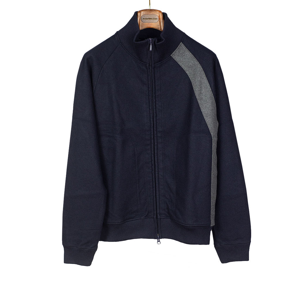 Asymmetrical stripe track jacket in navy smooth milled wool jersey – No ...