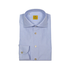 Blue stripe Thomas Mason 140/2 oxford shirt, spread collar (restock)