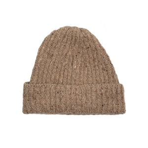"Down" beige donegal ribbed fisherman wool & cashmere hat