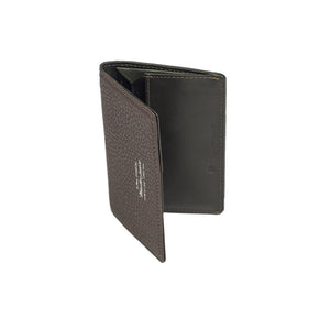 "Deater" card case in taupe grey shrunken leather
