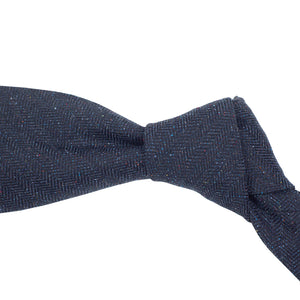 Blue donegal herringbone silk tie, hand-rolled & untipped