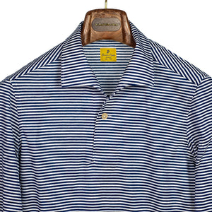 Blue horizontal stripe jersey polo shirt, one-piece "Miami" collar