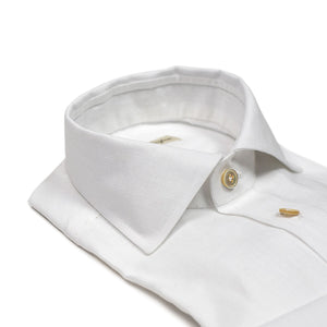 Hand-sewn white linen shirt, spread collar (restock)