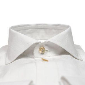 Hand-sewn white linen shirt, spread collar (restock)