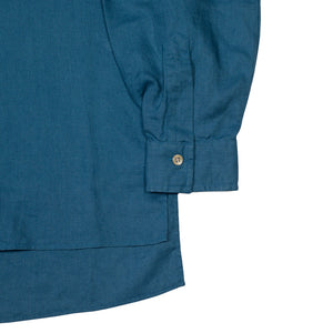 Long sleeve popover shirt in turquoise linen