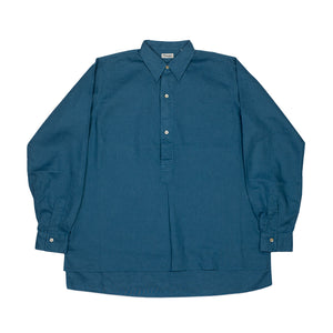 Long sleeve popover shirt in turquoise linen