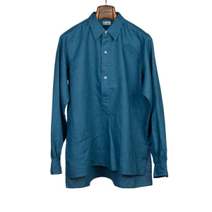 Long sleeve popover shirt in turquoise linen