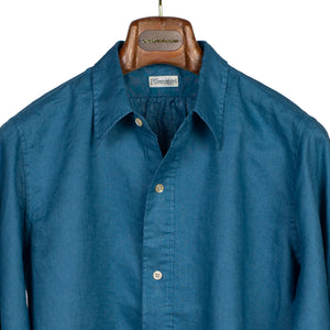 Long sleeve popover shirt in turquoise linen