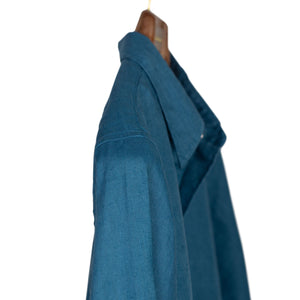 Long sleeve popover shirt in turquoise linen