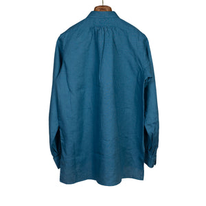 Long sleeve popover shirt in turquoise linen