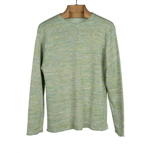 "Marram" green mix linen rolled edge tunic sweater