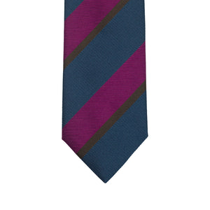 Petrol, fuschia and brown stripe silk tie