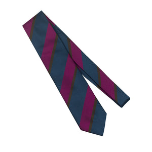 Petrol, fuschia and brown stripe silk tie
