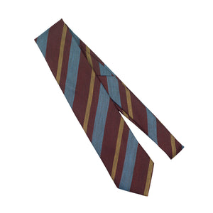 Burgundy, blue and gold stripe linen/silk tie