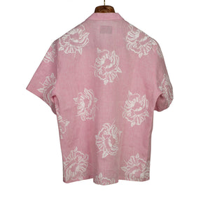 Camp Collar pocket shirt in pink linen with white oversized flower print