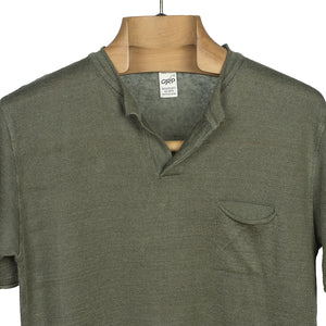 Knit short sleeve linen henley tee in military green (restock)
