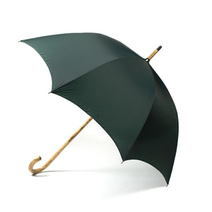 Solid stick umbrella, blonde hickory wood, bottle green canopy