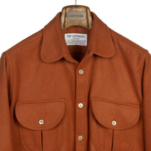 Shirt Jacket in burnt orange yarn dyed wool flannel
