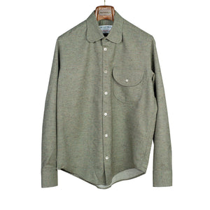 Round collar shirt in speckled beige wool mix
