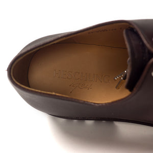 Meleze split-toe shoe in dark brown leather, Vibram lug sole