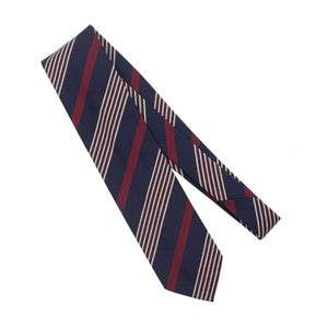 Navy, burgundy & white multi-stripe wool/cotton tie, hand-rolled & untipped