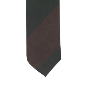Brown and green block stripe wool/cotton tie, hand-rolled & untipped