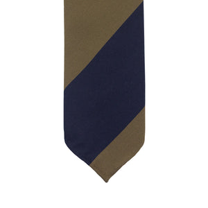Khaki and navy block stripe wool/cotton tie, hand-rolled & untipped