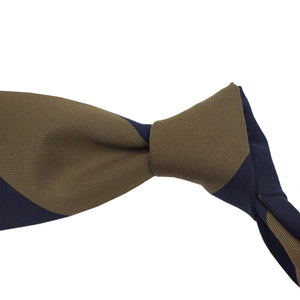 Khaki and navy block stripe wool/cotton tie, hand-rolled & untipped