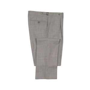 Higher-rise light grey wool hopsack pleated trousers