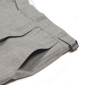 Higher-rise light grey wool hopsack pleated trousers