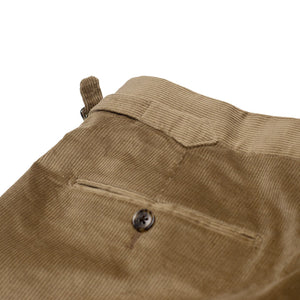 x Sartoria Carrara: Pleated trousers in tan Loro Piana cotton and wool corduroy (separates)