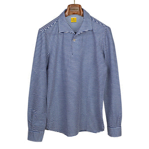 Navy horizontal stripe fine-knit polo shirt, one-piece "Miami" collar (restock)