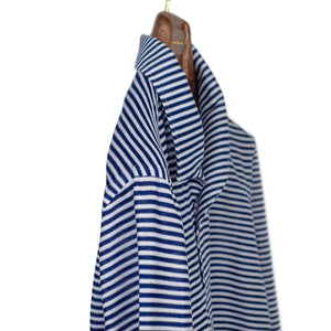 Navy horizontal stripe fine-knit polo shirt, one-piece "Miami" collar (restock)