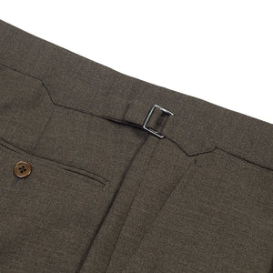 x Sartoria Carrara: Taupe brown pleated trousers in Drapers "Ascot" 4-ply wool 13oz