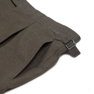 x Sartoria Carrara: Taupe brown pleated trousers in Drapers "Ascot" 4-ply wool 13oz