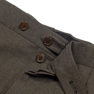 x Sartoria Carrara: Taupe brown pleated trousers in Drapers "Ascot" 4-ply wool 13oz