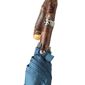 Solid stick umbrella, cherry wood, blue canopy