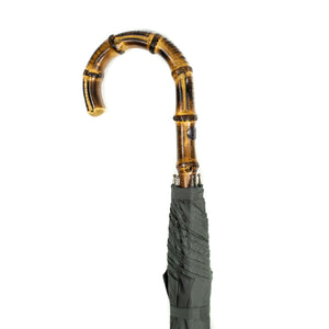 Whangee bamboo handle, wooden stick umbrella, light grey canopy