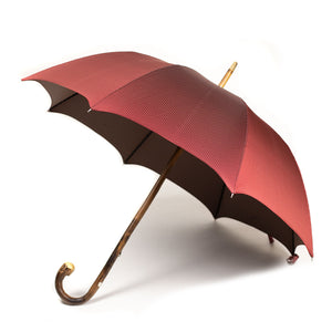 Chestnut solid stick umbrella, burgundy dotted canopy