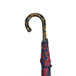 Tiger hickory solid stick umbrella, navy & burgundy striped canopy