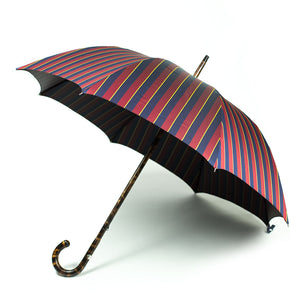 Tiger hickory solid stick umbrella, navy & burgundy striped canopy