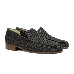 x El Karti: handmade Moroccan raffia moccasin loafers, black